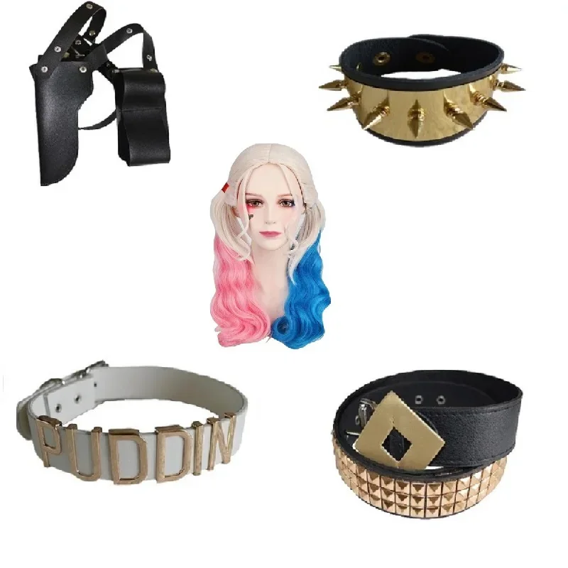 Suicide Cosplay Squad Quinn Monster Bracelet Belt necklace Gloves Accessories Full Set Wig Harley