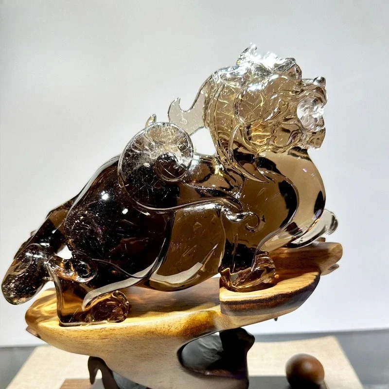 Natural tea crystal Pixiu decorative ornament, lucky home living room office desktop