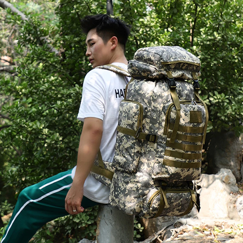 Unisex Outdoor Travel Backpack Men and Women 80L Large Capacity Camouflage Mountaineering Bag Hiking Camping Storage Bags 816