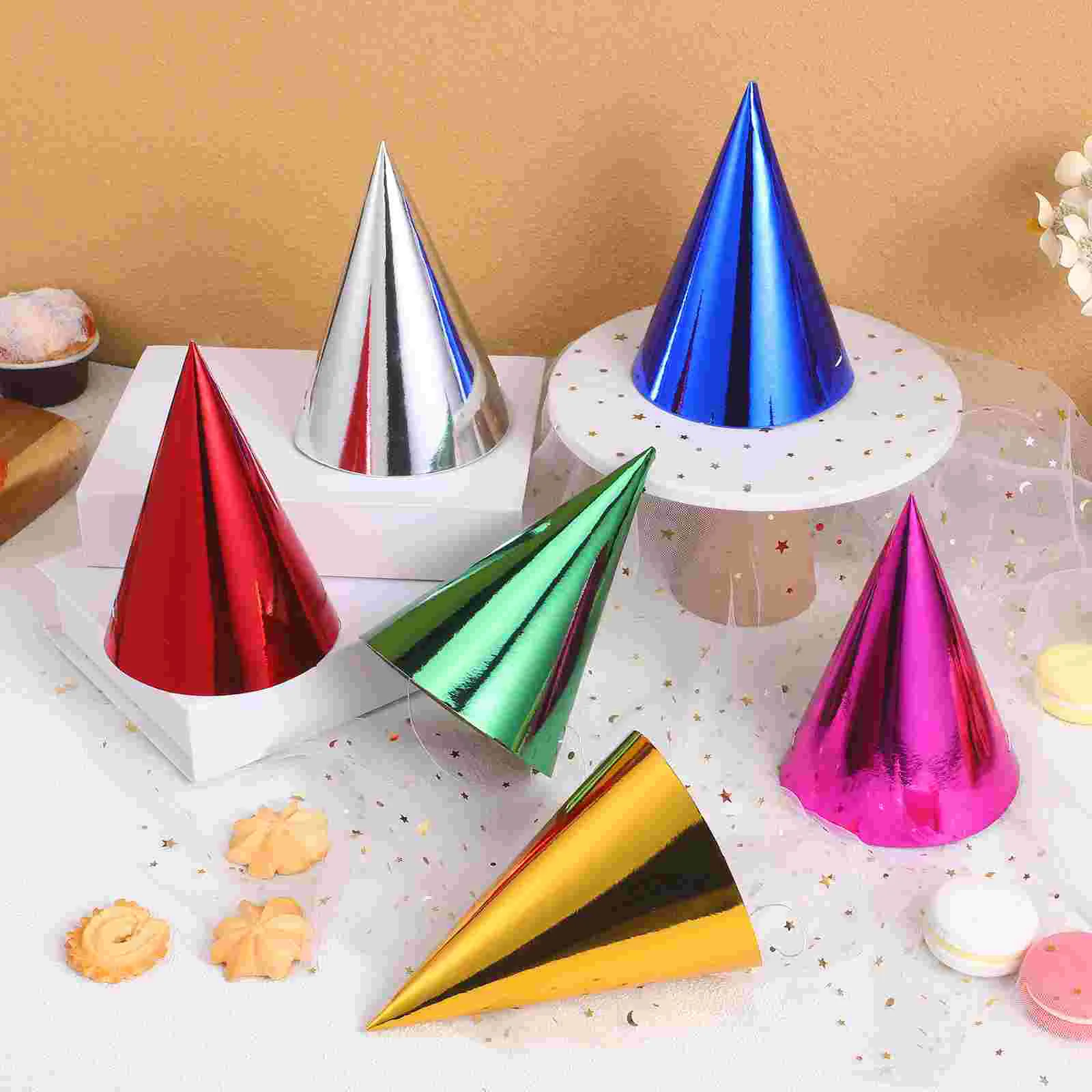 12 Pcs Children's Party Hat Black Cap Metallic Cone Hats For Adults Carnival Decorations Birthday Paper Colorful Baby