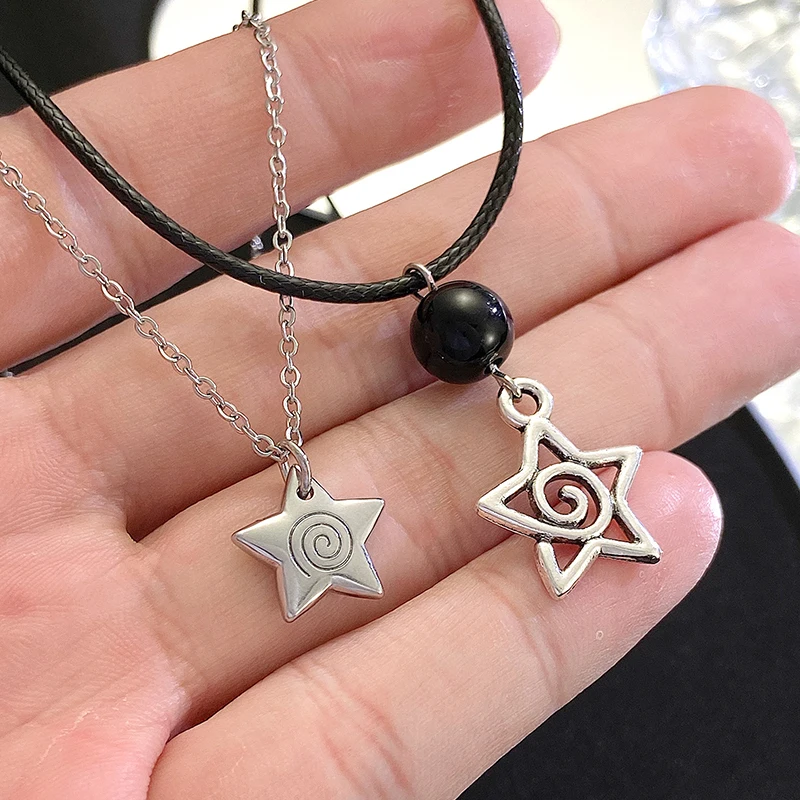 Punk Charms Pentagram Swirl Pendant Necklace For Women Fashion Goth Star Spiral Necklaces Y2K Jewelry Accessories Friends Gift