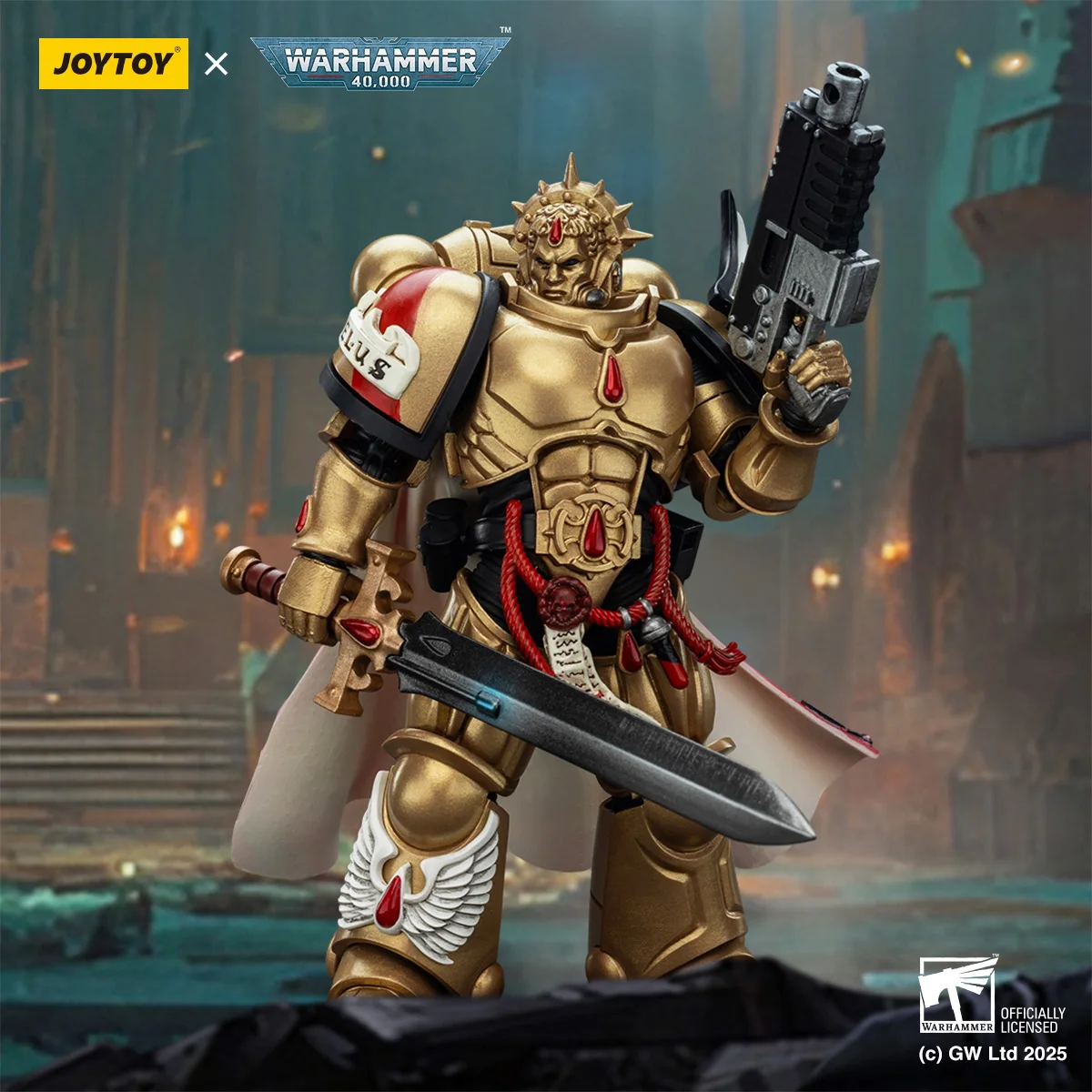 Joytoy 1/18 figura de ação warhammer 40k capitão de anjos de sangue com pistola de parafuso pesado e brinquedos de figura de espada elétrica