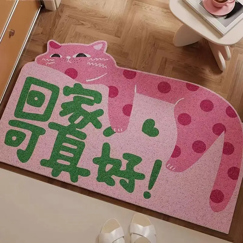 Cool Pink Cat Entrance Doormat Anti-slip PVC Floor Mats Ins Style Entry Porch Hallway Entryway Home Decor Dust Removal Carpet