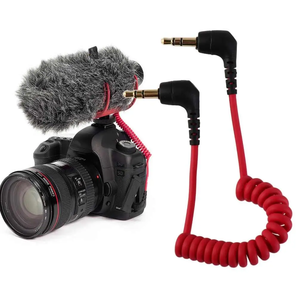 Mic Camera Supplies Camera Adapter Cable TRS to TRS Cable Microphone to Camera Spring 3.5mm Cable Coiled Microphone Cable
