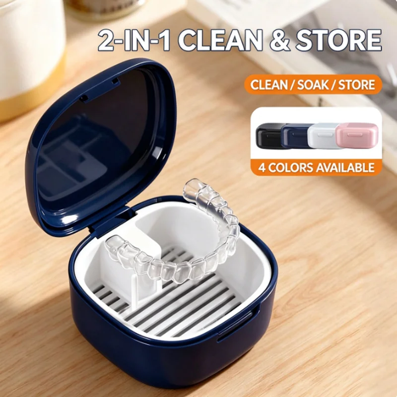 Dental prosthesis cleaning holder for storing dentures - Portable denture holder - Elderly dental prosthesis cleaning box