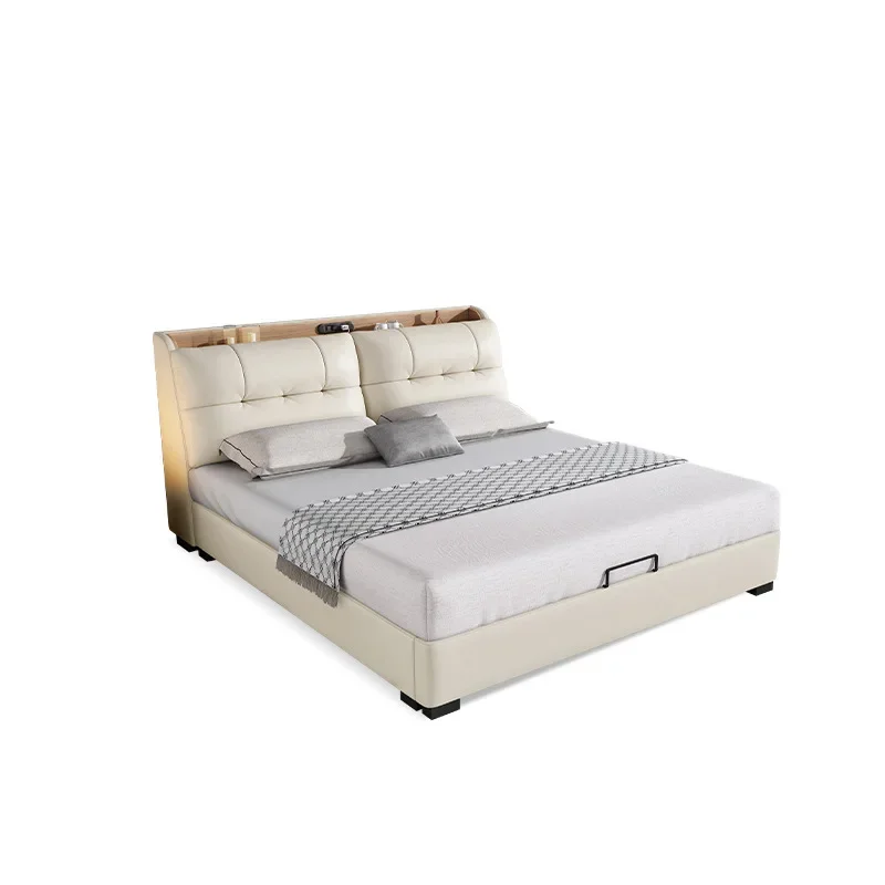 

Leather bed high end atmosphere master bedroom double bed multi functional soft bag bed wedding