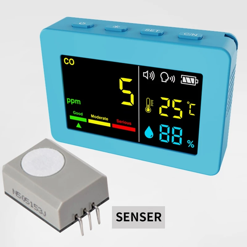 Miernik jakości powietrza 3 w1 kolor cyfrowy wyświetlacz termometr domowy higrometr wykrywacz tlenku węgla Alarm głosowy dokładny czujnik