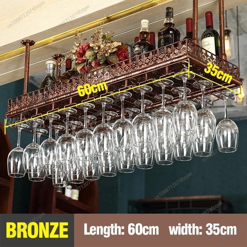 Ceiling Hanging Metal Stemware Rack, Upside Down Wine Glass Storage Holder for Home Bar Restaurant