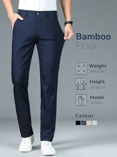 Imagen 1 del producto Novedad de verano, pantalones informales ajustados de fibra de bambú para hombre, pantalones largos formales de diseñador transpirables clásicos a la moda, ropa masculina