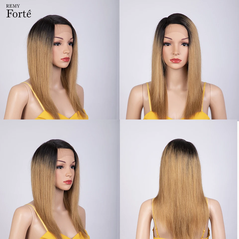 Perruque Brésilienne Naturelle Lisse et Soyeuse pour Femme, Cheveux Longs de Couleur Rouge, Blond Ombré