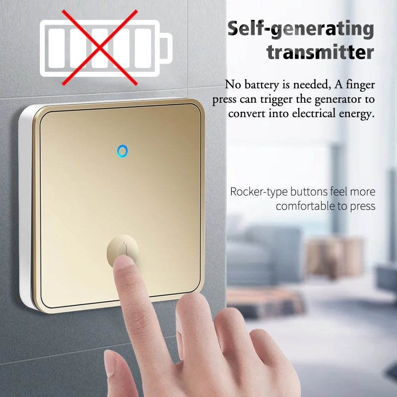 CACAZI Self-powered Wireless Doorbell Sets for Smart Home Waterproof No Battery Button Cordless 60 Chime 0-110DB US EU UK Plug