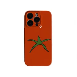 INS Red Tomato Pentagonal Leaves Phone Case for IPhone 16 15 14 13 Pro Max 11 12 XR XS 16 Plus XR XS Retro Shockproof Bag Cover