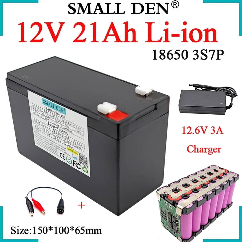 

New 12V 21Ah 18650 3S7P Li-ion Battery Pack Black ,For Sprayer Device Camera LED Lamp Toy Car 12V Power Supply+12.6V 3A Charger