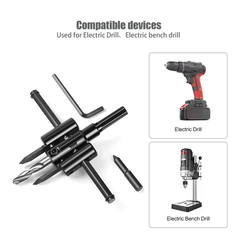 

A23P Cutter Circle Hole Saw 30-120Mm Adjustable Hole Opener Aircraft Type Wood Drill Bit DIY Tool 1 Set