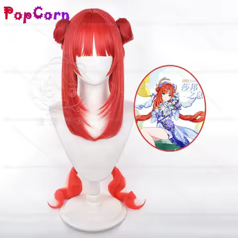Nilou Cosplay Wig Breeze of Sabaa 80cm Long Wig with Buns Red Orange Gradient Wig Cosplay Anime Heat Resistant Synthetic Wigs