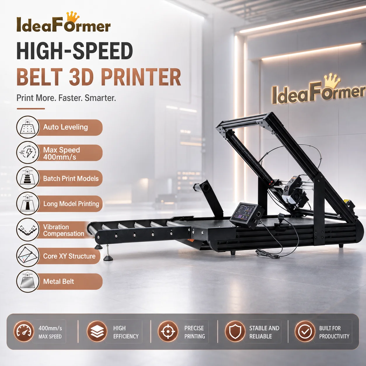 IdeaFormer IR3 V2 + IR3-TY Förderband 3D-Drucker, Unendliche Z-Achse 250×250×∞mm Klipper Firmware 400mm/s Hochgeschwindigkeits-Batch-Druck FDM 3D-Drucker