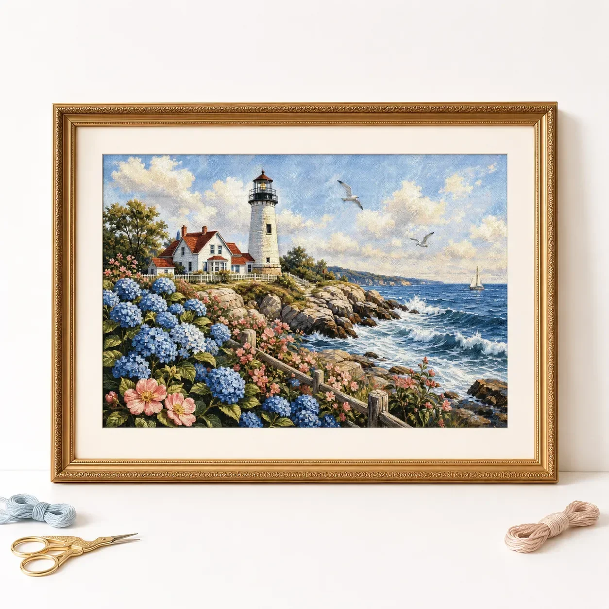 [ZZ8864-Coast Hut Lighthouse] Stamped Cross Stitch Kit 11/14/16/18CT Pre Printed Canvas Cotton Threads DIY Embroidery Wall Decor