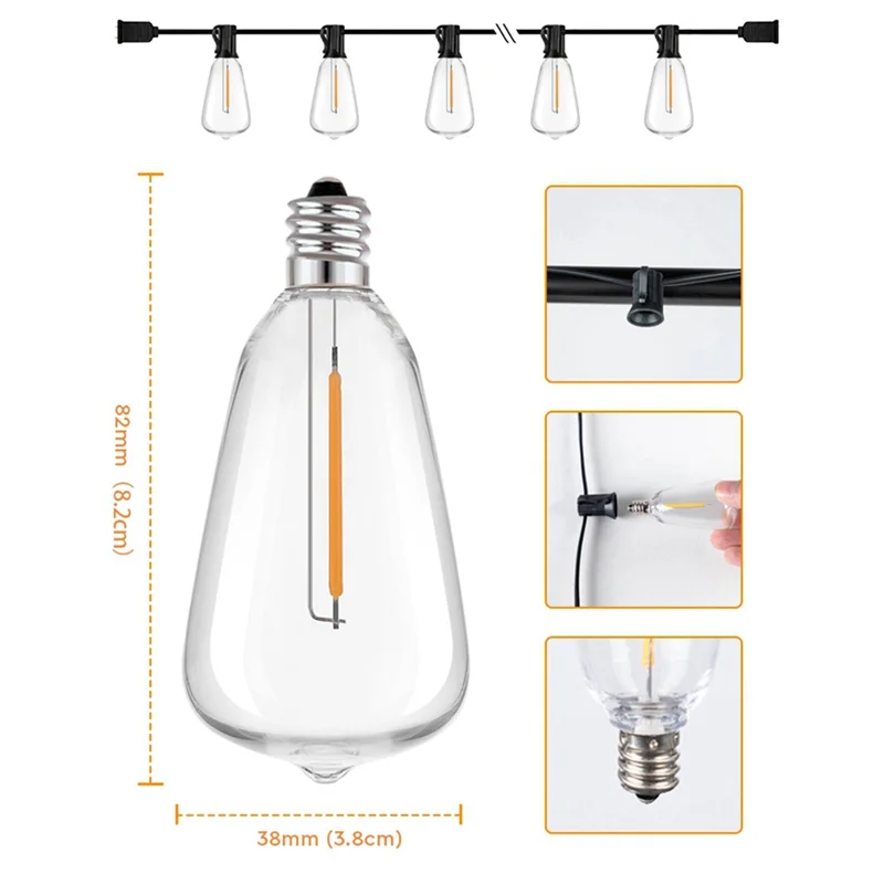 ST38 LED Light String Patio Shatterproof Lights Waterproof Light String For Bistro Porch Deck Backyard EU Plug