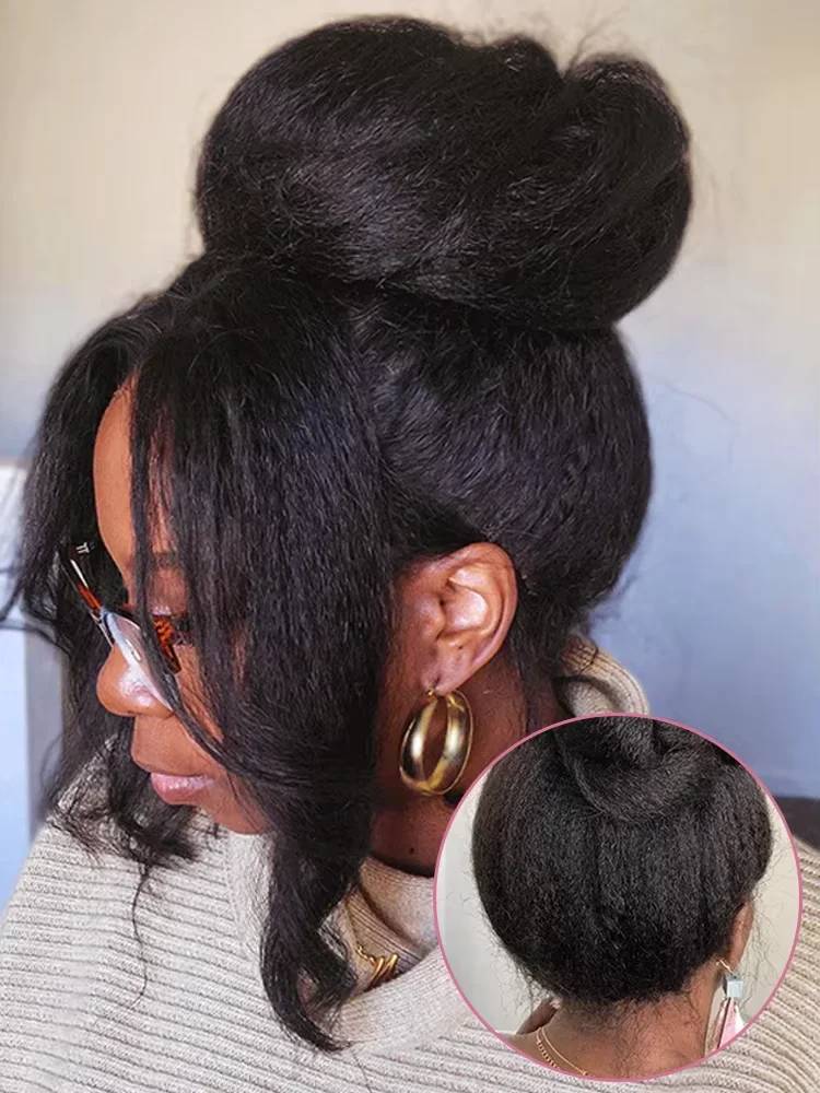 Perruques Lace Front 360 en cheveux humains brésiliens, densité 200%, texture Kinky Straight et Yaki Straight, 40 42 pouces, avec dentelle HD, pré-épilées