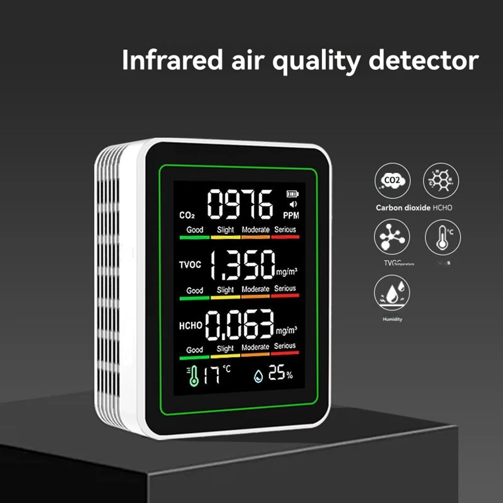 MT11N 5 في 1 مستشعر الأشعة تحت الحمراء كشف الفورمالديهايد كاشف ثاني أكسيد الكربون TVOC كاشف درجة الحرارة والرطوبة CO2 NDIR Black-AB #2