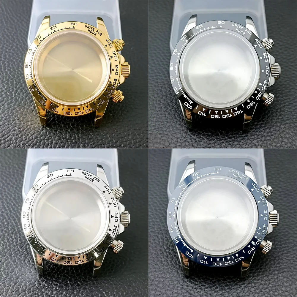 Silvery/Gold 39.3mm Men\'s Watch Steel Case VK63 Movement Watch Accessories Fits 20mm Strap Watch Box Chronograph Watch