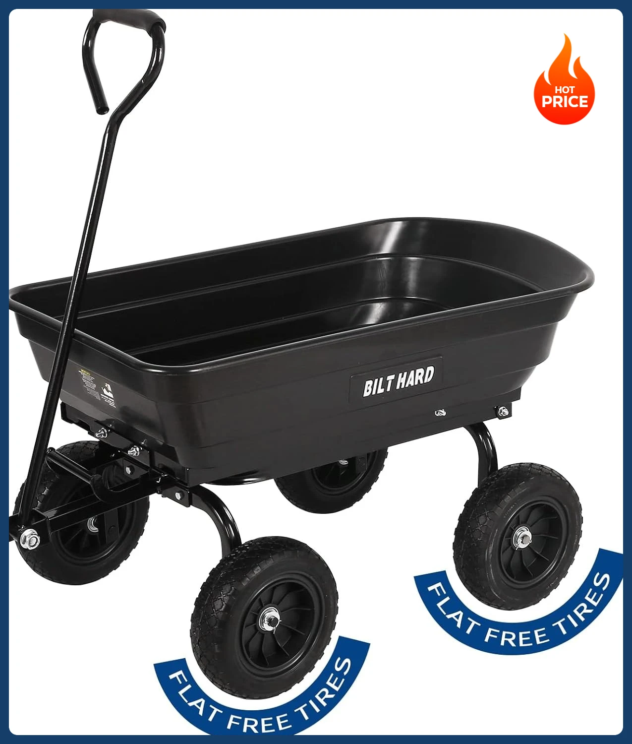 

[Hot Deal!]4 Cu.Ft. 10" No-Flat Tires Poly Yard Dump Cart with 180° Rotating Handle, 600 lbs Capacity Heavy Duty Garden Carts an