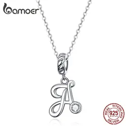 BAMOER 925 Sterling Silver Letter Charm Necklace Vintage A to Z CZ Alphabet Letters Beads Neck Chain Fashion Birthday Jewelry
