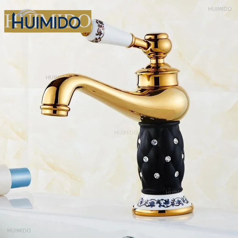 Basin Faucets Diamond Gold Bathroom Faucet Single Handle Mixer Tap Hot and Cold Water Mixer Crane Bath Brass Mixer Tap