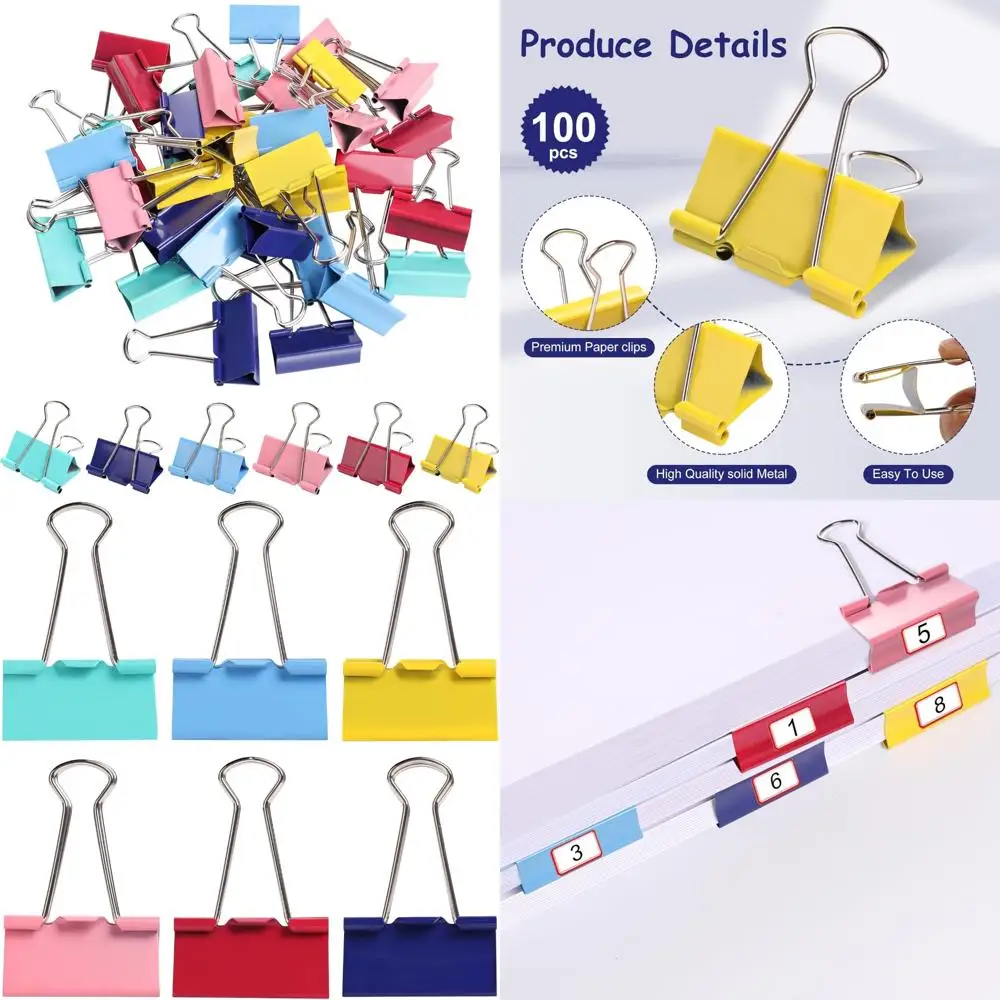 

Large Binder Clips 1.6 Inch (36 pcs), Colored Big Paper Clips for Office