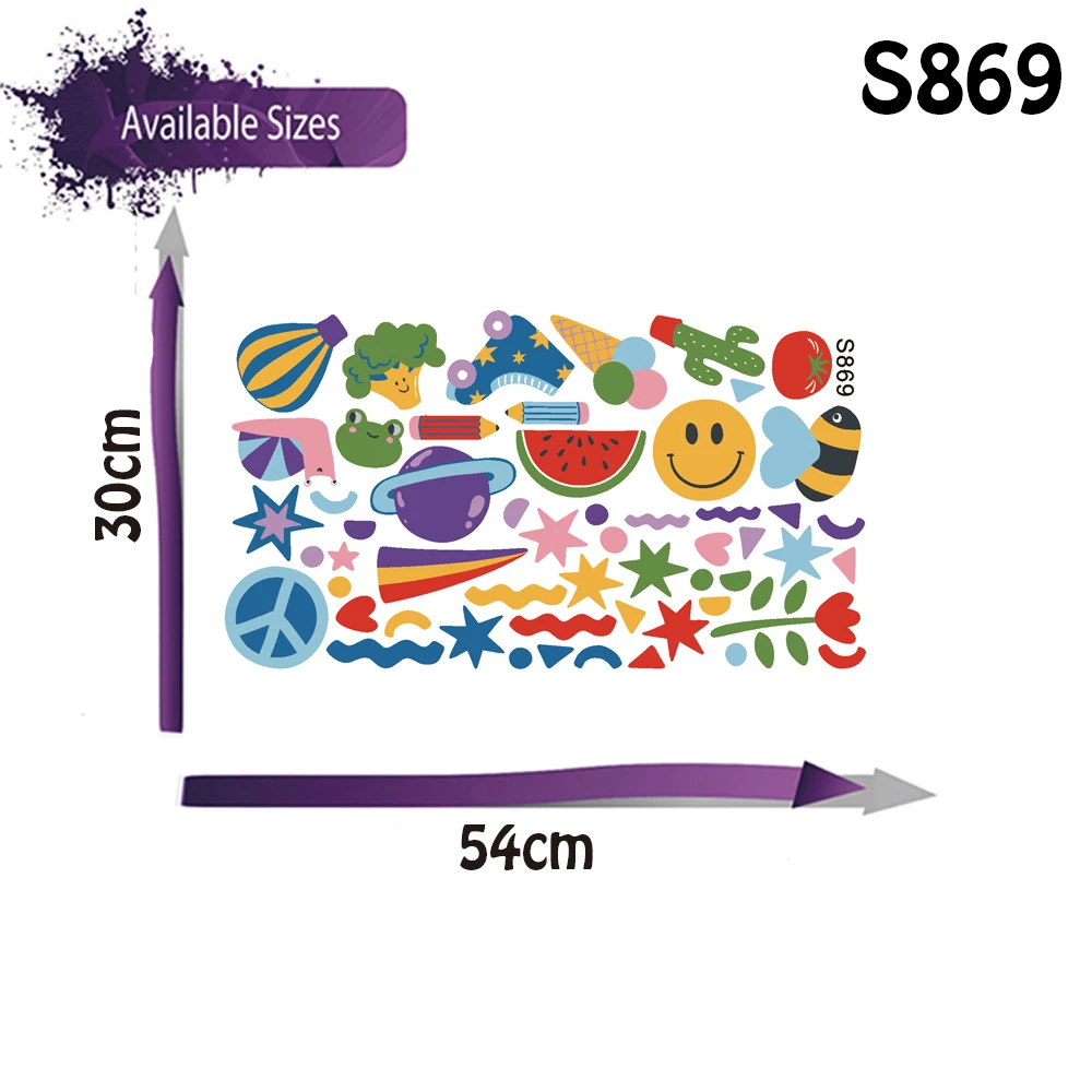 Colorful Stars and Doodles Fabric Wall Stickers Skates Rainbows Hearts Wall Decals Bedroom Bathroom Living Room Home Wall Decor view 6
