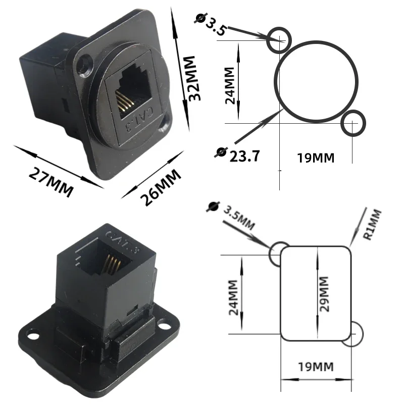 D-type Screw fixed telephone equipment voice connector RJ11 adapter CAT.3,6P4C 6P6C black and silver