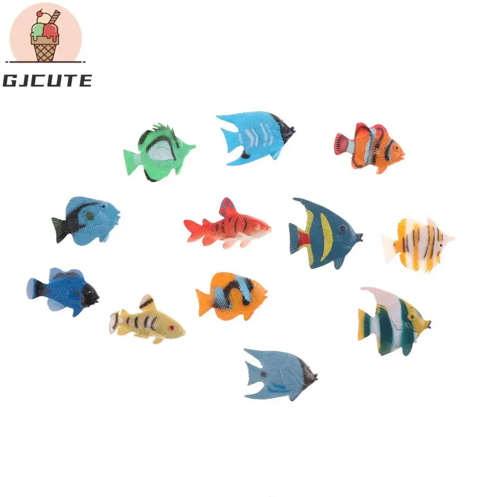 12 pcs Tropical Ocean Fish Pet Figures Toy Gift  PVC Pool Fish Toy Early Education Mini Marine Animals Sea Life Model Toys