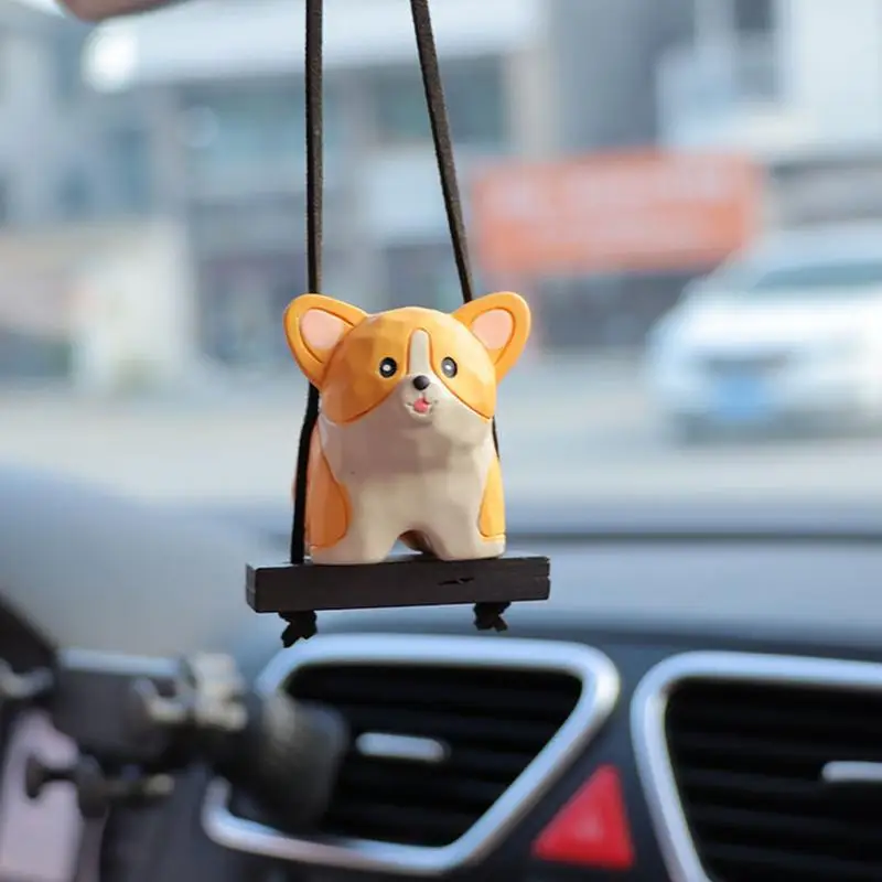 Resin Dog Anime Car Accessories Swing Bulldog Pendant Auto Rear view Mirror Hanging Ornaments Birthday Gift Couple Accessories