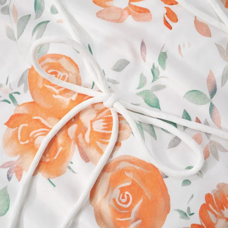 Women Floral Print Spaghetti Strap Maxi Dress Elegant Slim Fit Cowl Neck Waist Tie Backless Long Dress For Summer Party Vacation