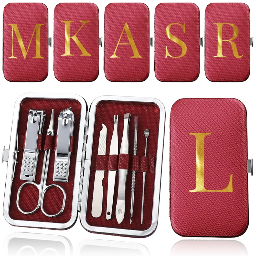 

8Pcs Portable Leather Manicure Set Stainless Steel Nail Clipper Kit Organizer Pedicure Care Tool Nail Trimmer Box Letter Pattern