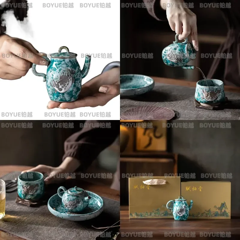 Retro Chinese Style Handheld Teapot Creative Ceramic Kettle Home Decor Gift Box Traditional Firewood Fired Design Elegant Tea