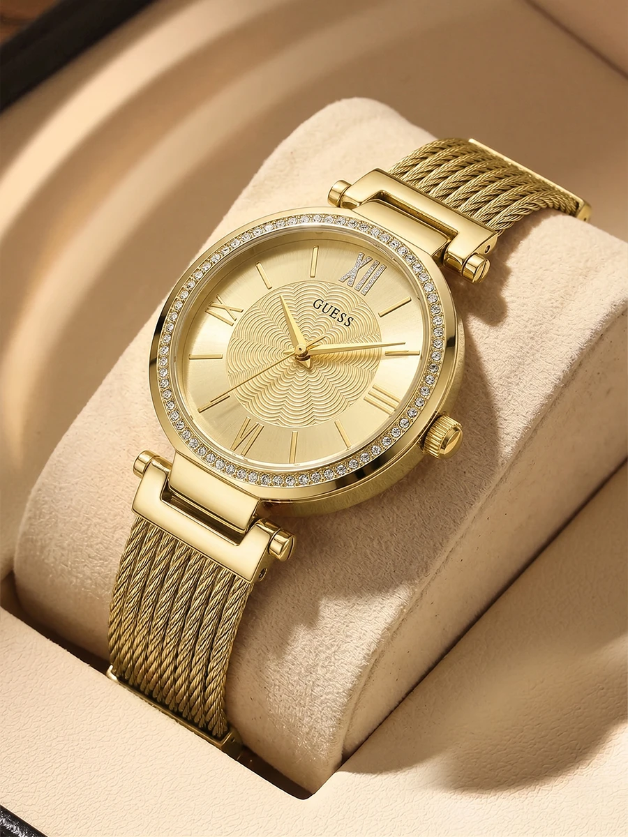

Guess W0638L2 Luxury Women Watch Quartz Stainless Steel Mesh Strap Crystal Rhinestone Ladies Wristwatch Elegant Fashion Clock