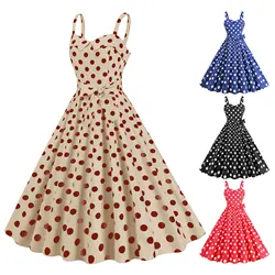 Women Polka Dot Print Summer Dress Sexy Retro White Halter Vintage Dress Robe Femme Pin Up Rockabilly Party Dress