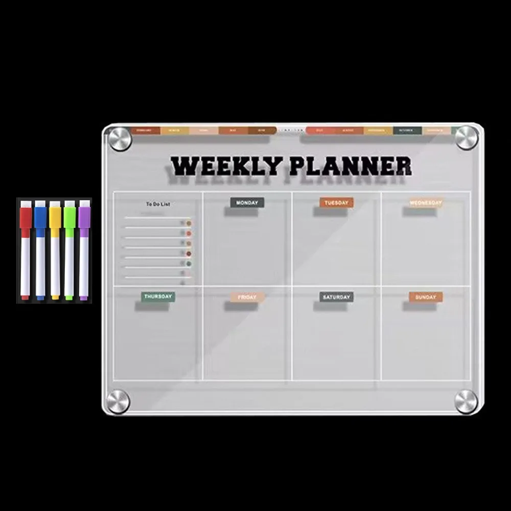 

3D Magnetic Acrylic Weekly Planner Transparent Refrigerator Magnet Monthly Calendar Memo Hanging Reusable