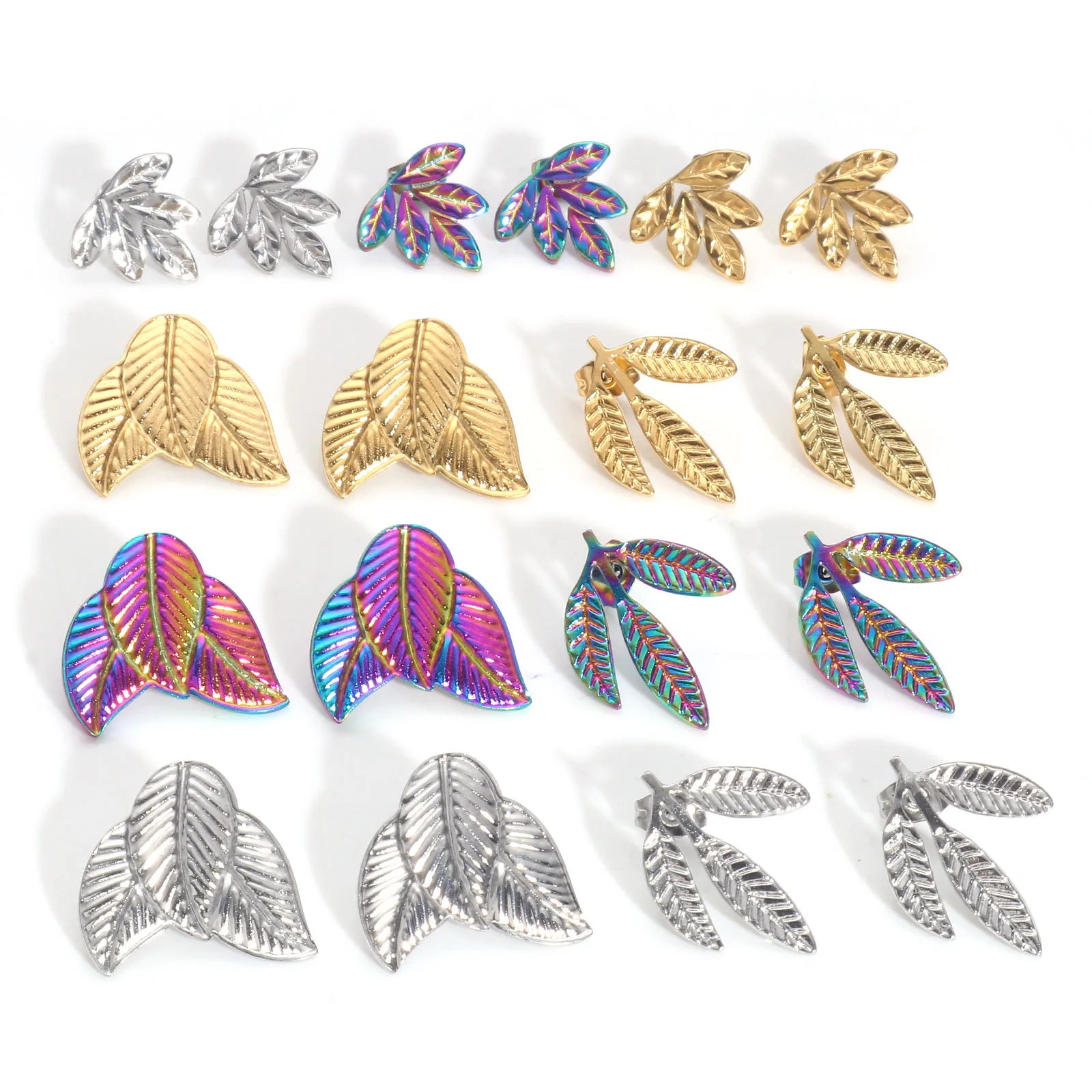 4PCs Leaves Earrings 304 Stainless Steel Flora Collection Ear Post Stud Earrings With Stoppers Post/ Wire Size: (21 gauge)