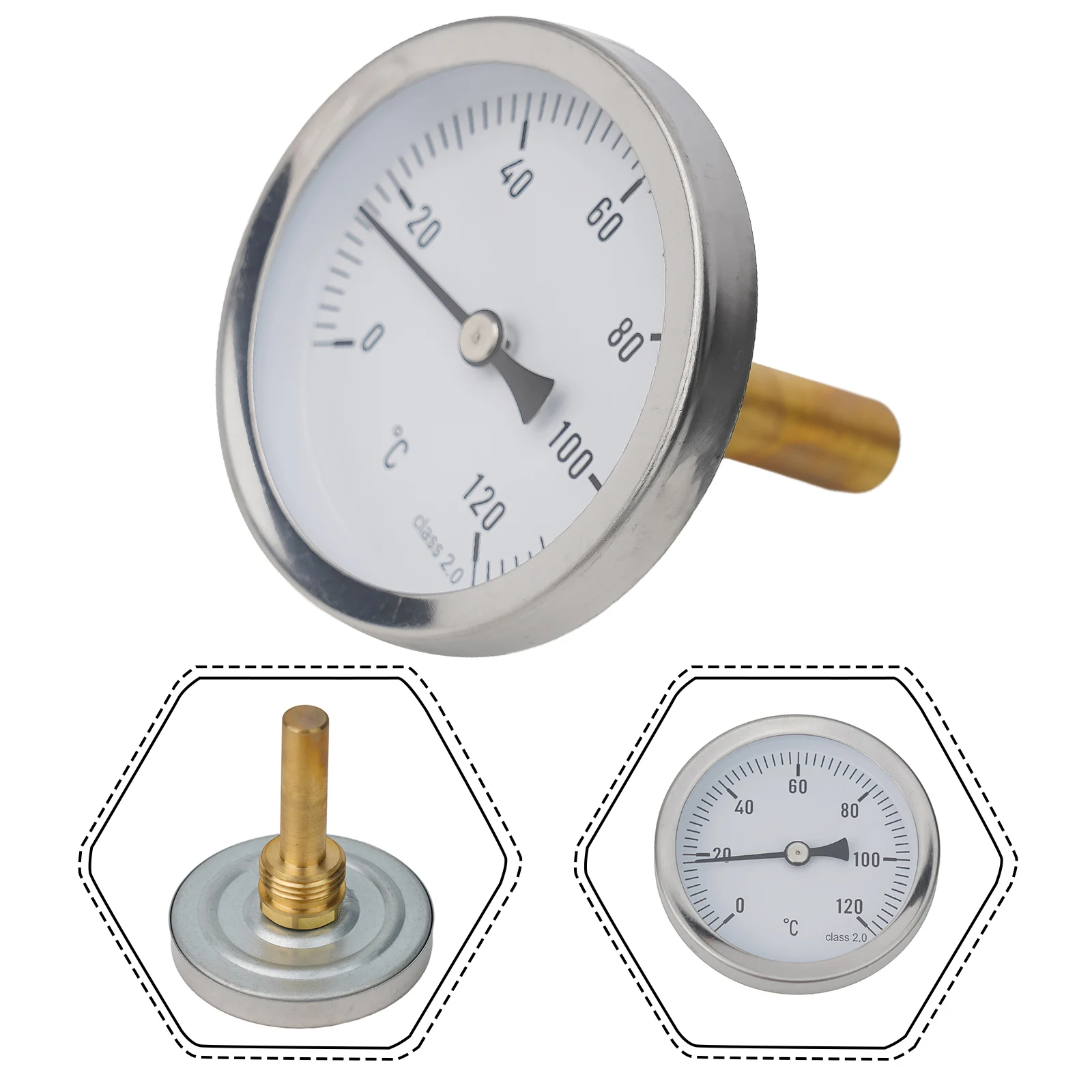 Bimetal Thermometer Thermometer 1 2 Axial Screw-in Heating 120 C With Copper Sheath Buffer Boiler Control Temperature