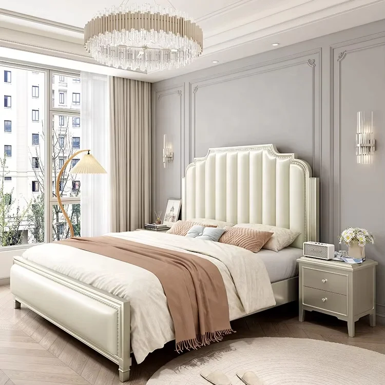 American Luxury 1.8m 2M Solid Wood Bed European Double Bed Master Bedroom Modern Panel Inspired French Palace Princess Bed