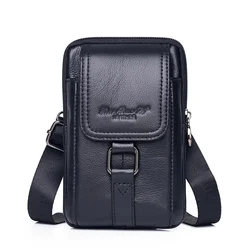 Men Genuine Leather Cell/Mobile Phone Case Cross body Waist Pack Hip Bum Bags Fashion Casual Male Belt Hook Messenger Bag