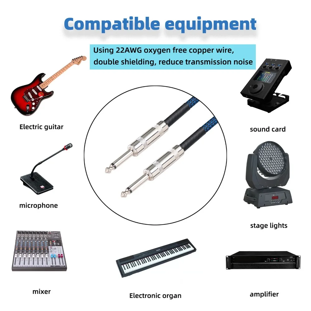 Durable Noise Reduction 1/4 Inch Cable Braid Shielding Plug and Play Bass Cable Stereo Audio Guitar Cable Electric Guitar