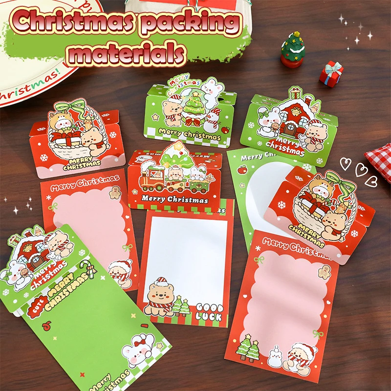 10Pcs Christmas Greeting Card Photo Folding Card DIY Packing Material Card Message Fixed Board Photo Card Collection Sleeves