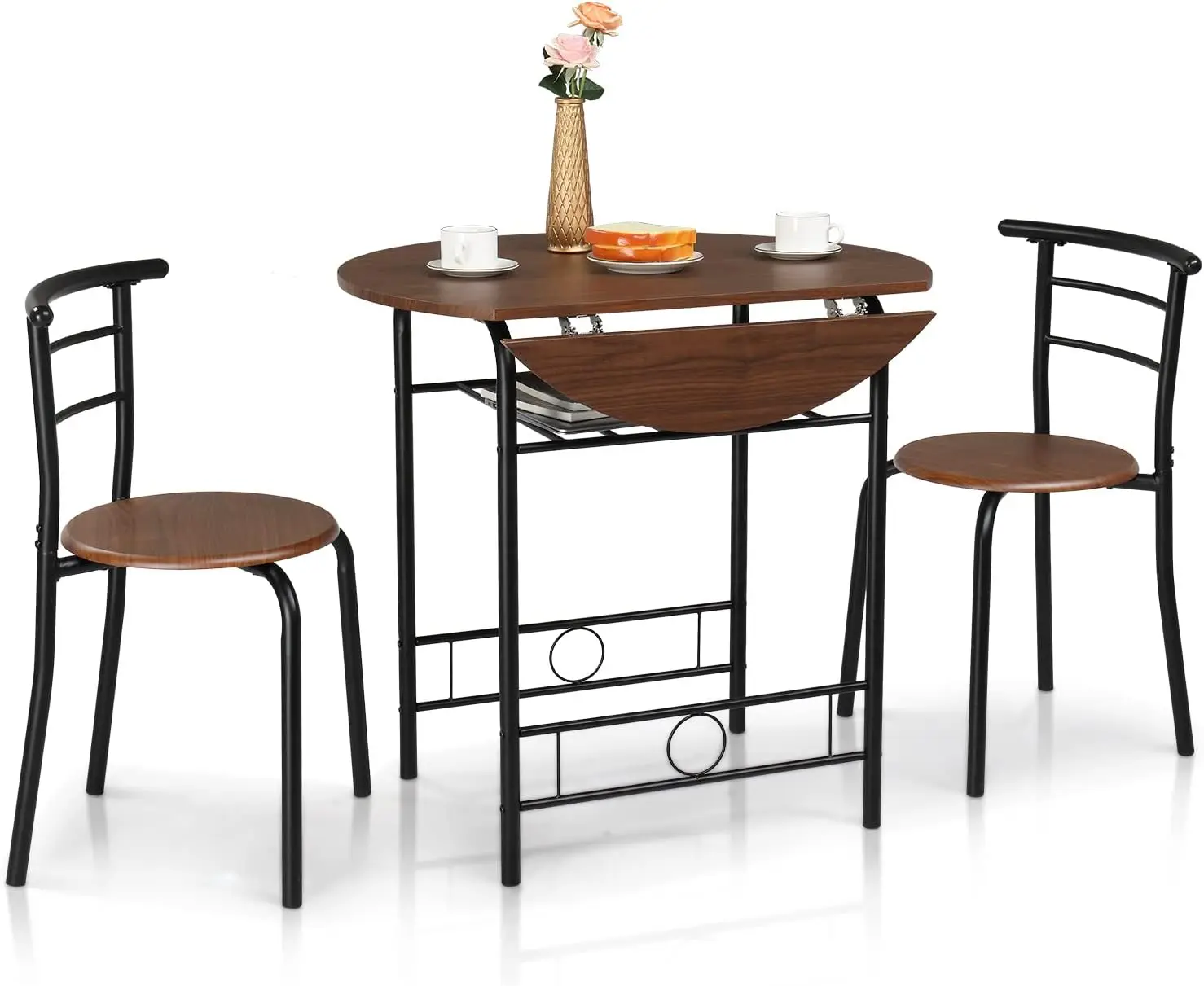 Comfort Corner Drop Leaf Dining Table Set 3 Pieces f,Small Kitchen Table Set for 2,Round Folding Table with 2 Chairs for Kitchen