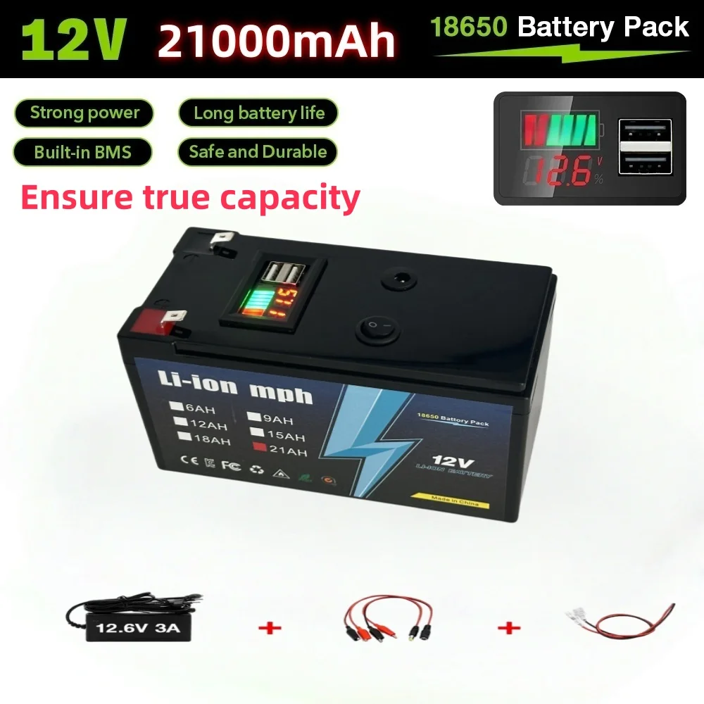

12V6-9-12-15-21Ah LiFePO4 Deep Cycle Battery, 4000+Cycles Lithium Iron Phosphate Rechargeable Battery for Lighting, Built-in BMS