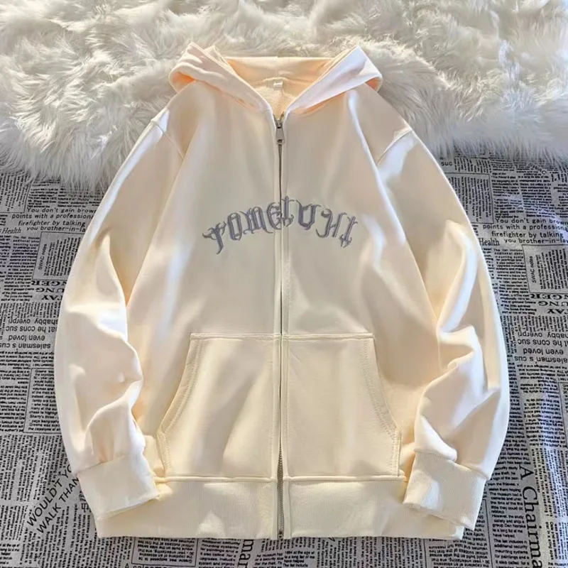 

Harajuku унисекс пара одинаковая одежда Y2k High Street ретро готические модные толстовки с вышитыми буквами толстовка с капюшоном на молнии