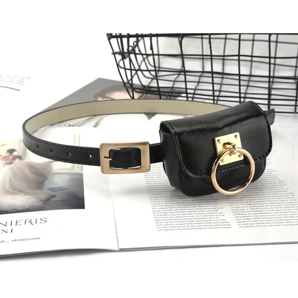 PU Leather Women Vintage Belt Bag New Black Travel Waist Purse Metal Buckle Belts Punk Square Heart Y2K Style Gothic Fanny Packs