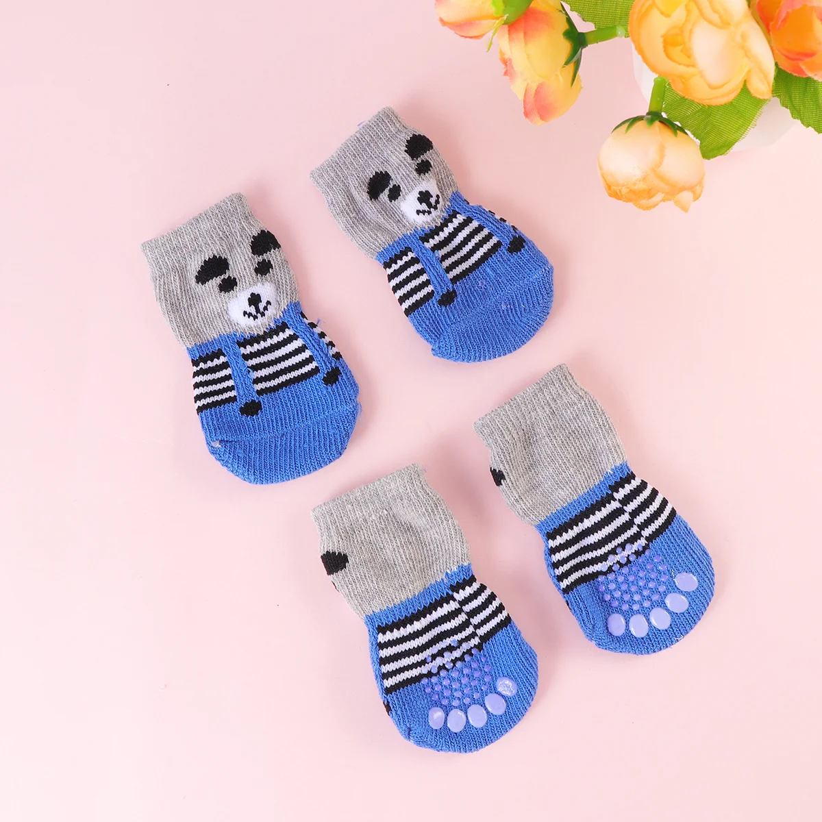 4 PCS Dog Socks Pet Non-slip Ankle Spring and Summer Animal Foot Printed Puppy Dogs